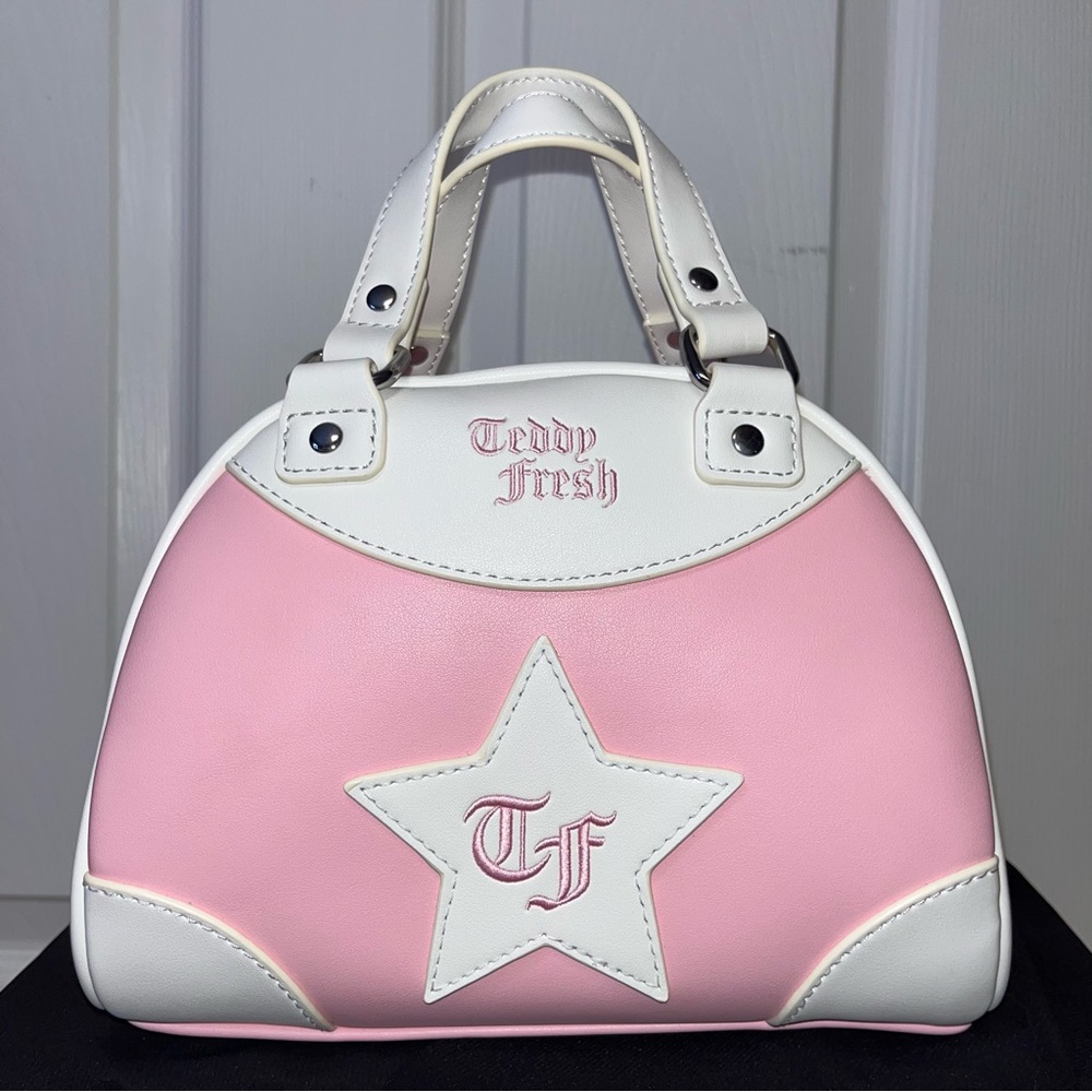 Teddy Fresh Pink & White Bowler Bag